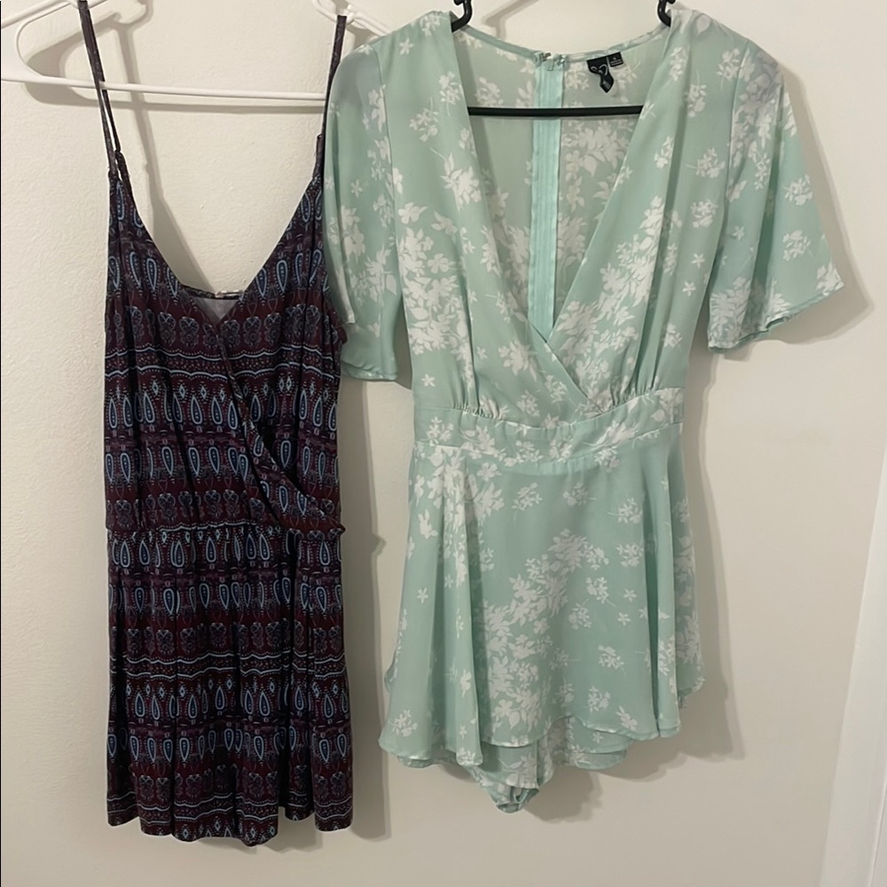 Floral Mint Green Romper and Patterned Romper Bundle